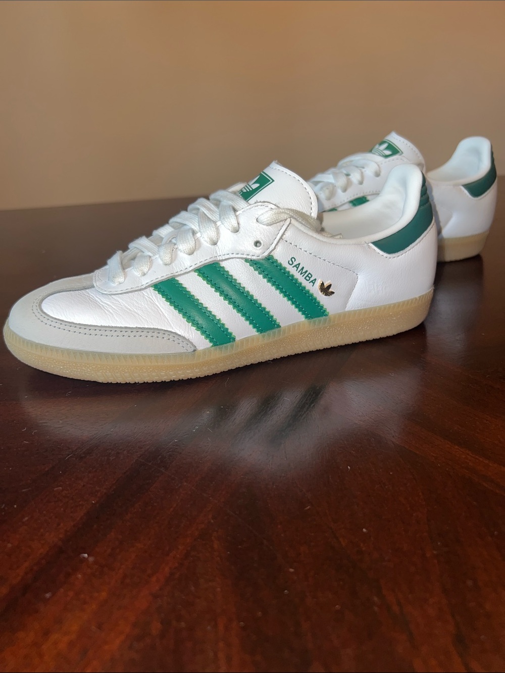 Adidas OG  Samba Classic Sneakers — White with Green Stripes